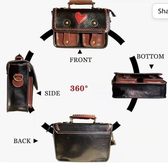 NEW Cambridge Heart Whipstitch Classic Satchel Handbag w Strap in Vintage Black… - Picture 10 of 11